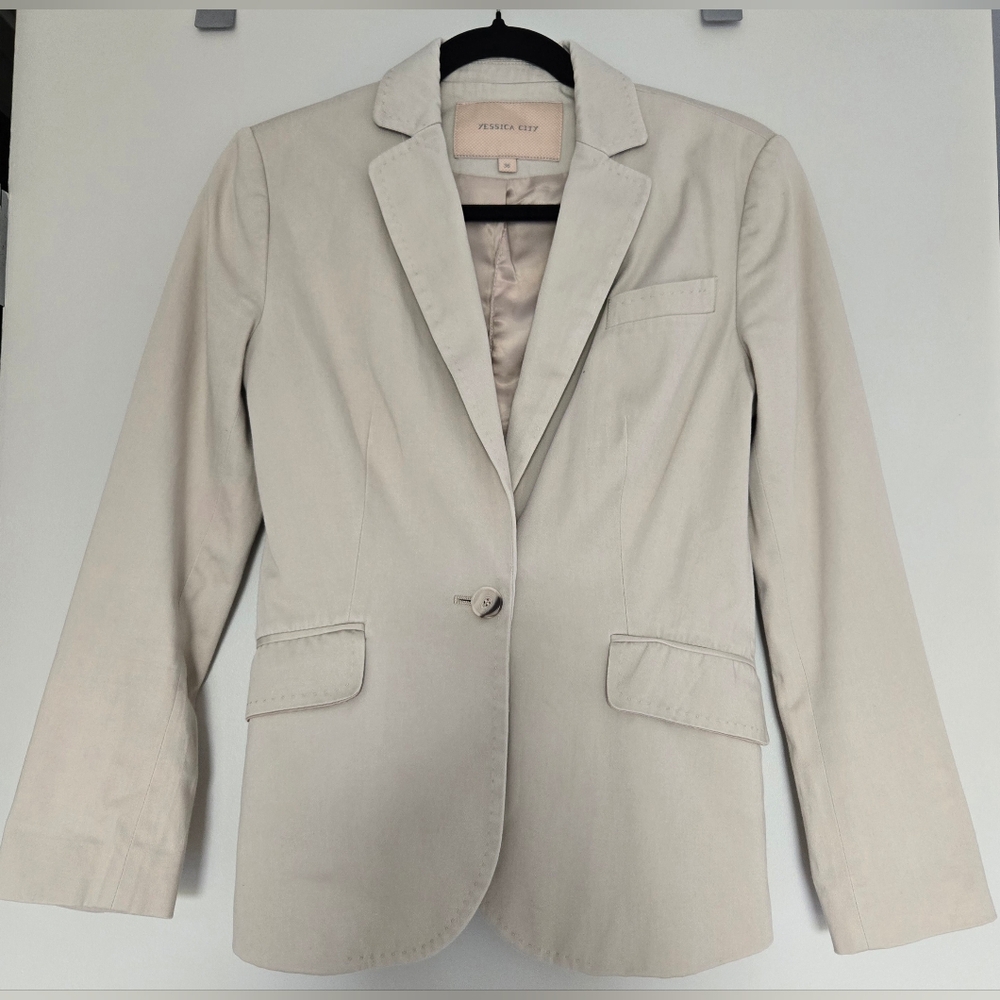 Beige Cotton Blazer Jacket